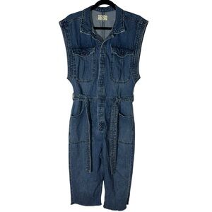 We The Free by Free People Denim Button Up Jumpsuit Size Small Small
